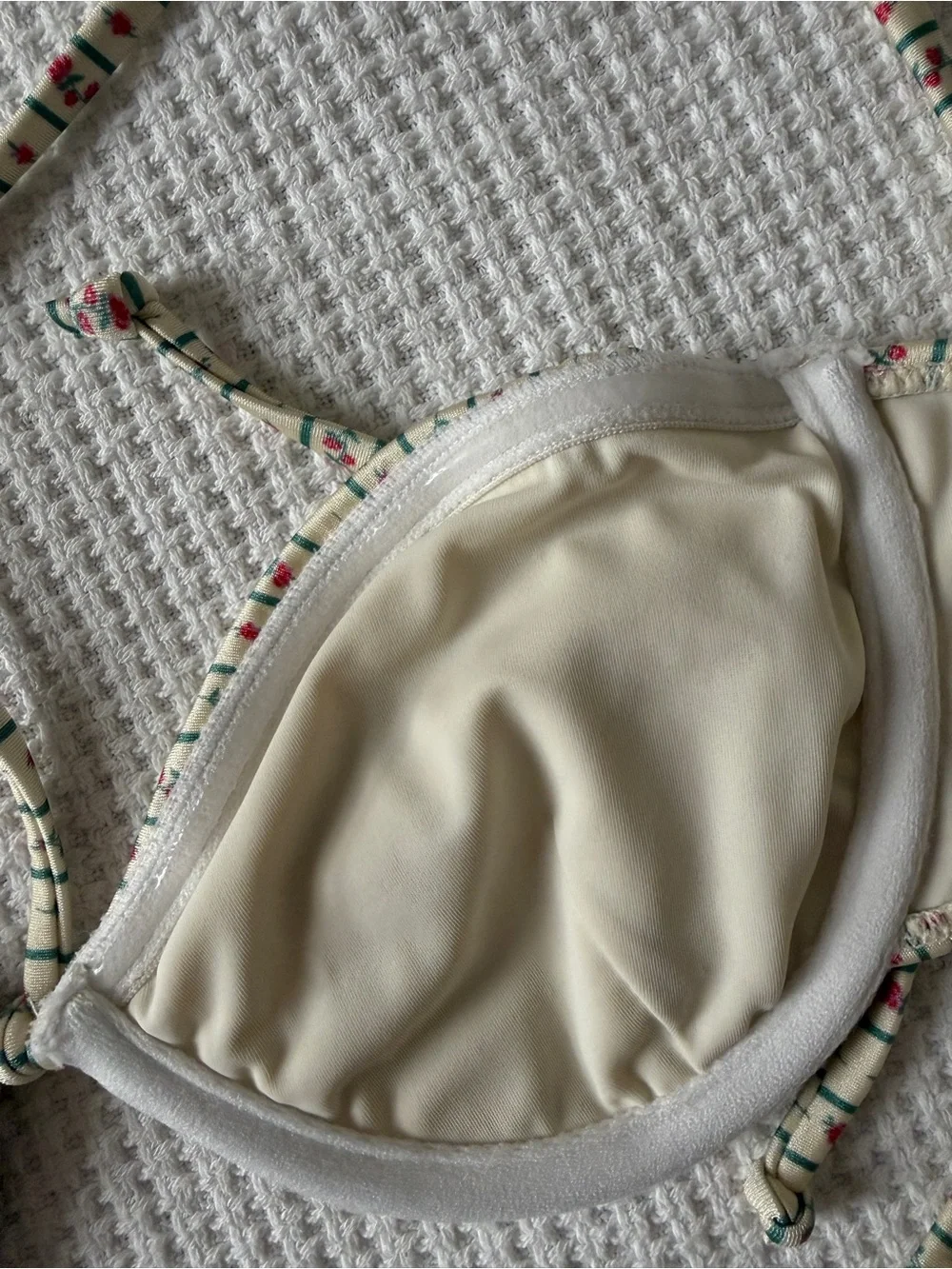 Women’s White Floral Stripe Tie-Side Bikini Like New - Picture 5 of 7